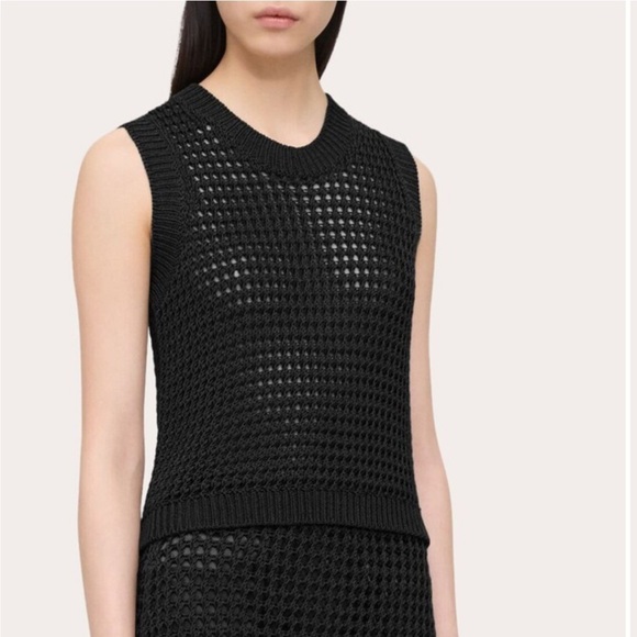 Theory Mayleen Open Stitch Mock Neck Sweater Vest Size Small Black - Picture 3 of 12